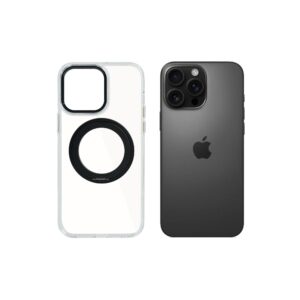 Super Snap Clear Case for iPhone 13 Pro with Built-in 360° Rotation Black Metal Ring and Support Magnetic Wireless Charging