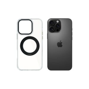 Super Snap Clear Case for iPhone 16 Pro with Built-in 360° Rotation Black Metal Ring and Support Magnetic Wireless Charging