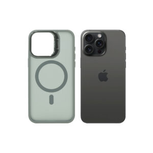 Super Shield Matte Gray Case for iPhone 15 Pro Max with Magnetic safe and Built-in Camera Kickstand
