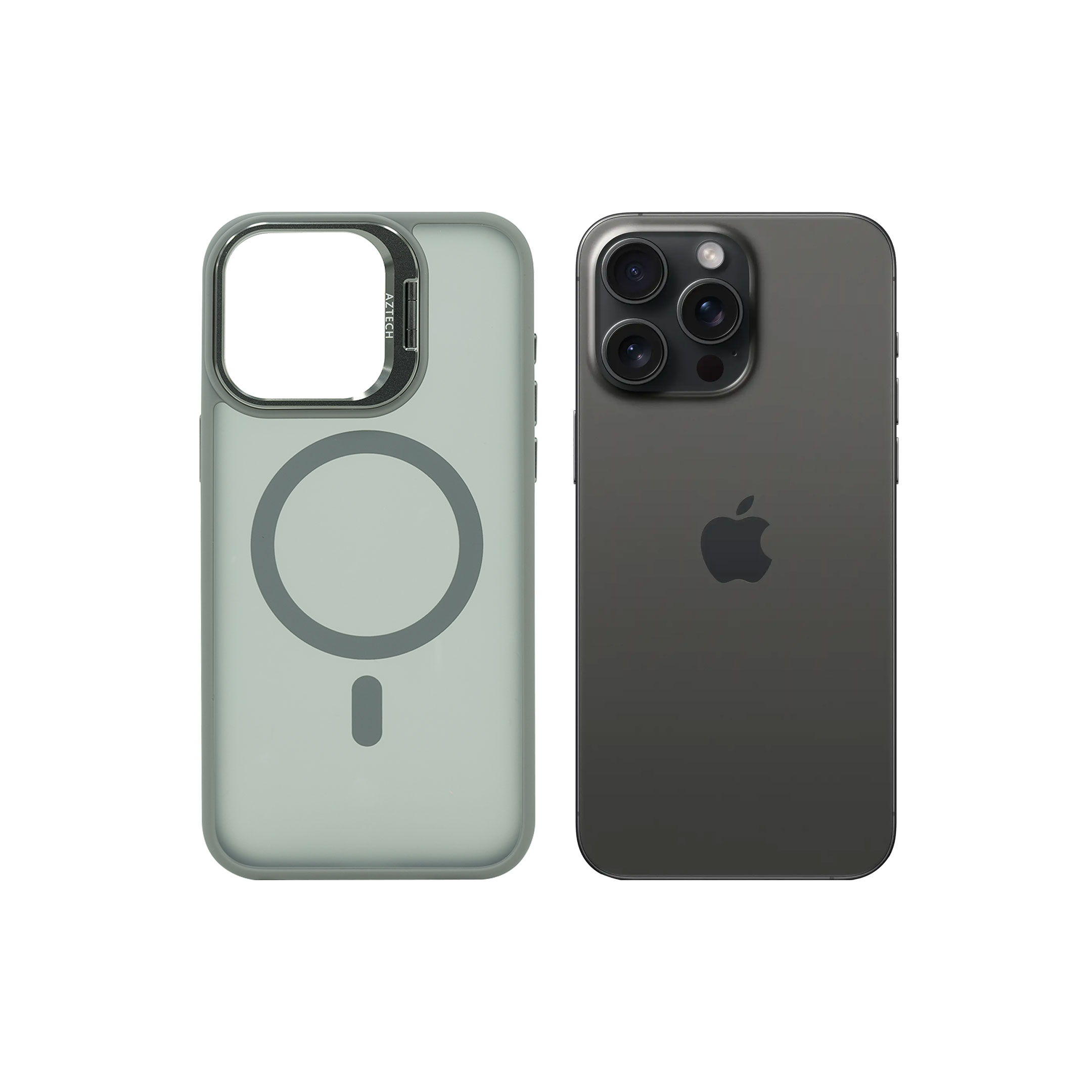 Super Shield Matte Gray Case for iPhone 15 Pro Max with Magnetic safe and Built-in Camera Kickstand