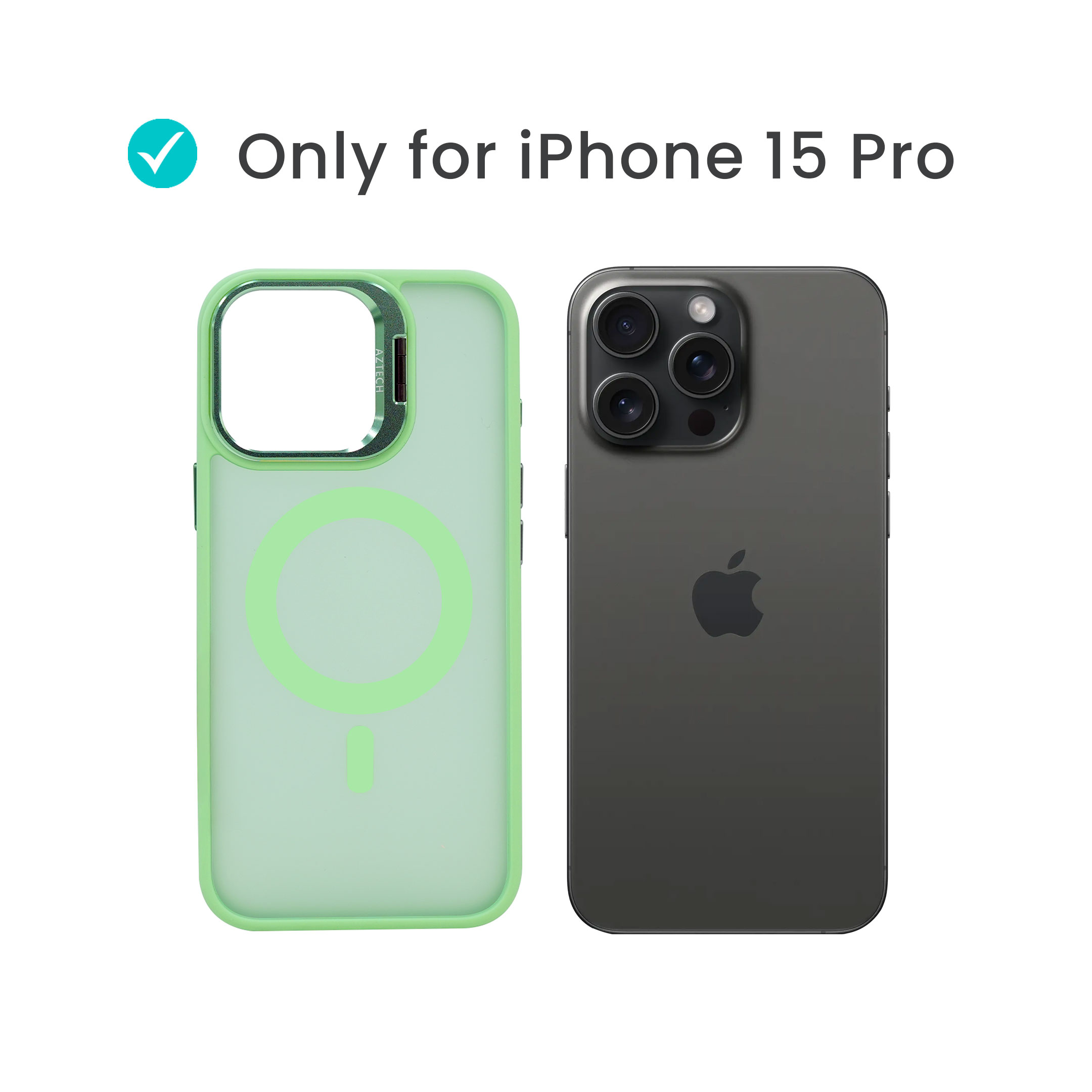 Super Shield Matte Green Case for iPhone 15 Pro with Magnetic safe and Built-in Camera Kickstand - Image 2