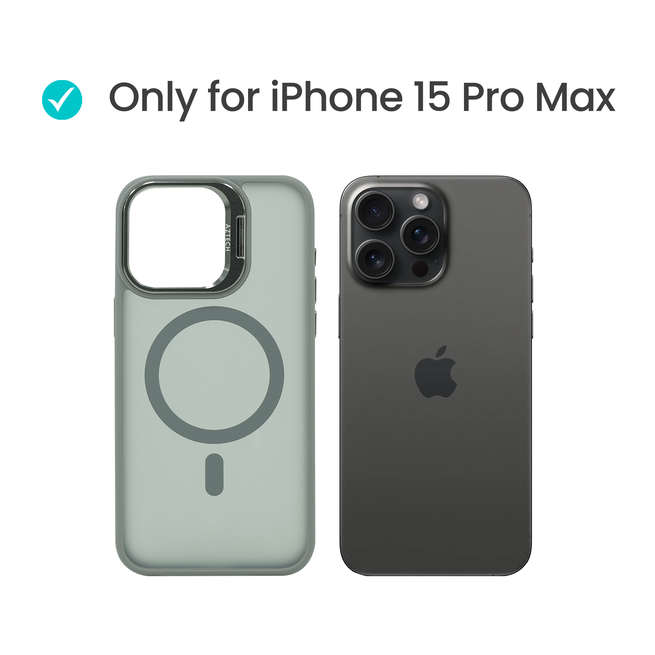 Super Shield Matte Gray Case for iPhone 15 Pro Max with Magnetic safe and Built-in Camera Kickstand - Image 2