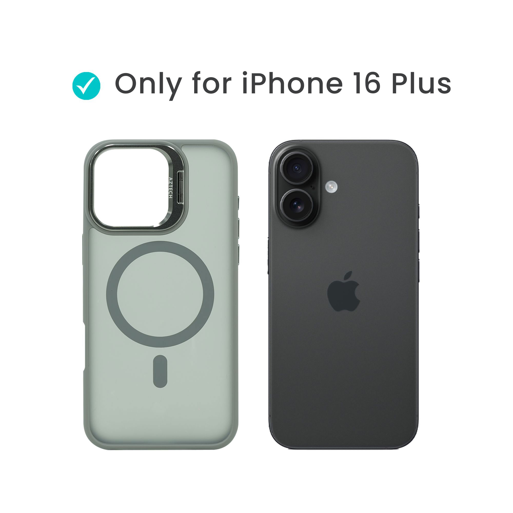 Super Shield Matte Gray Case for iPhone 16 Plus with Magnetic safe and Built-in Camera Kickstand - Image 2