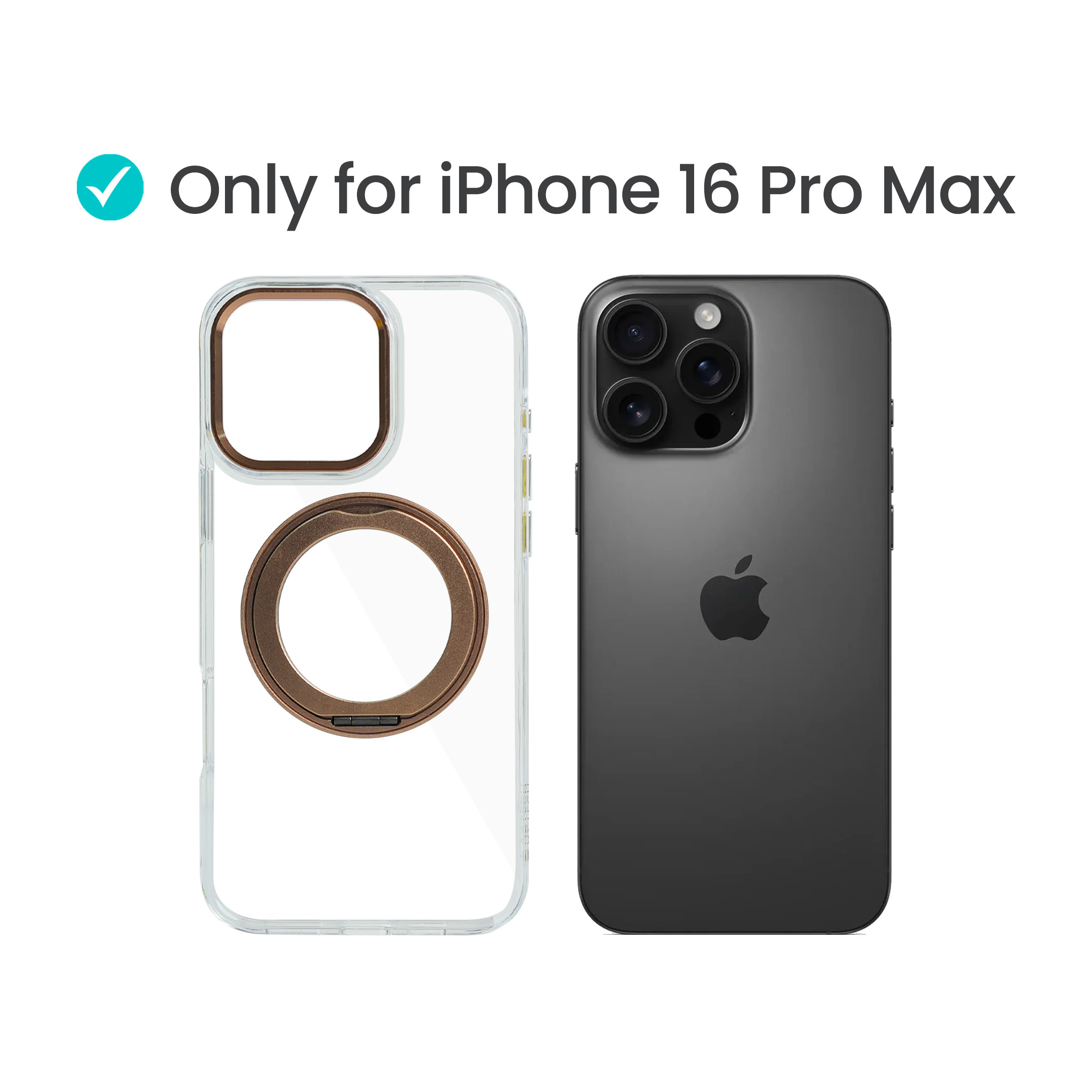 Super Snap Clear Case for iPhone 16 Pro Max with Built-in 360° Rotation Gold Metal Ring and Support Magnetic Wireless Charging - Image 2