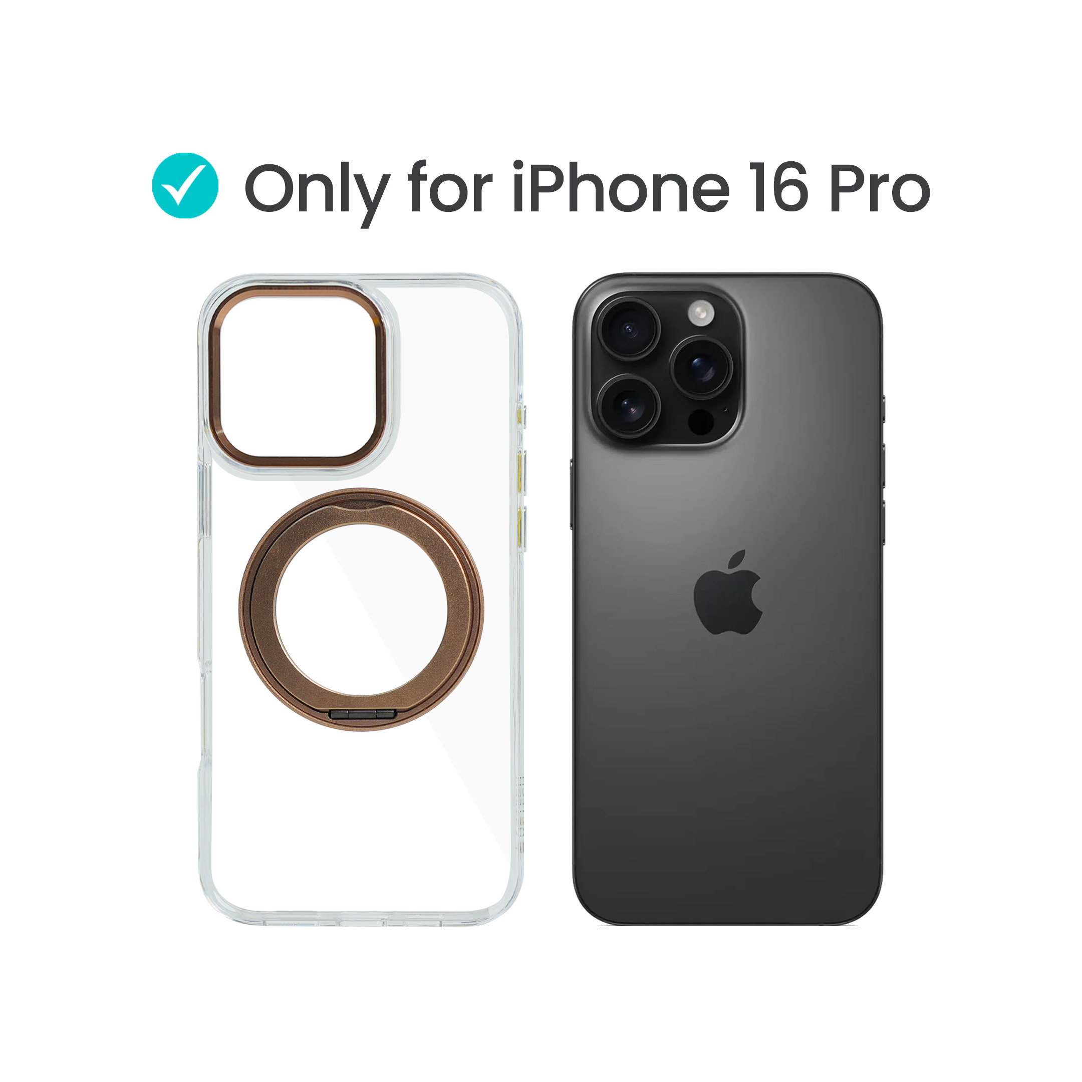 Super Snap Clear Case for iPhone 16 Pro with Built-in 360° Rotation Gold Metal Ring and Support Magnetic Wireless Charging - Image 2